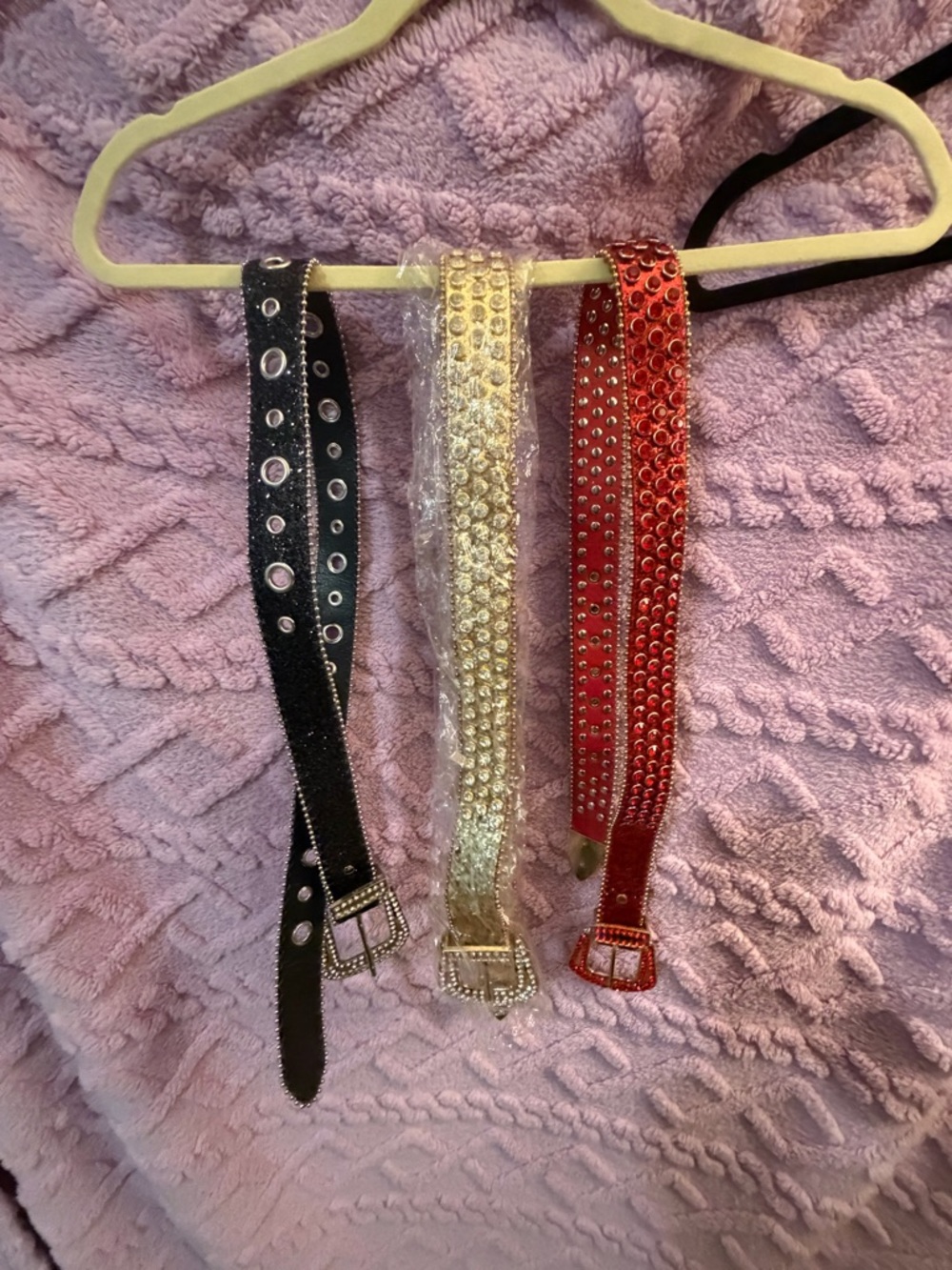 Rhinestone Accent Women's Belt - Black, Gold & Red